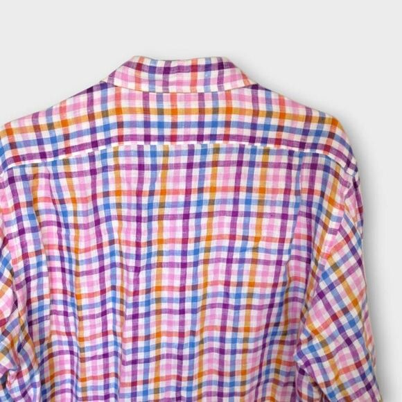 Cremieux Shirt Mens XL Slim Fit Multi‎ Plaid Linen Long Sleeve Preppy Italian - Picture 4 of 7